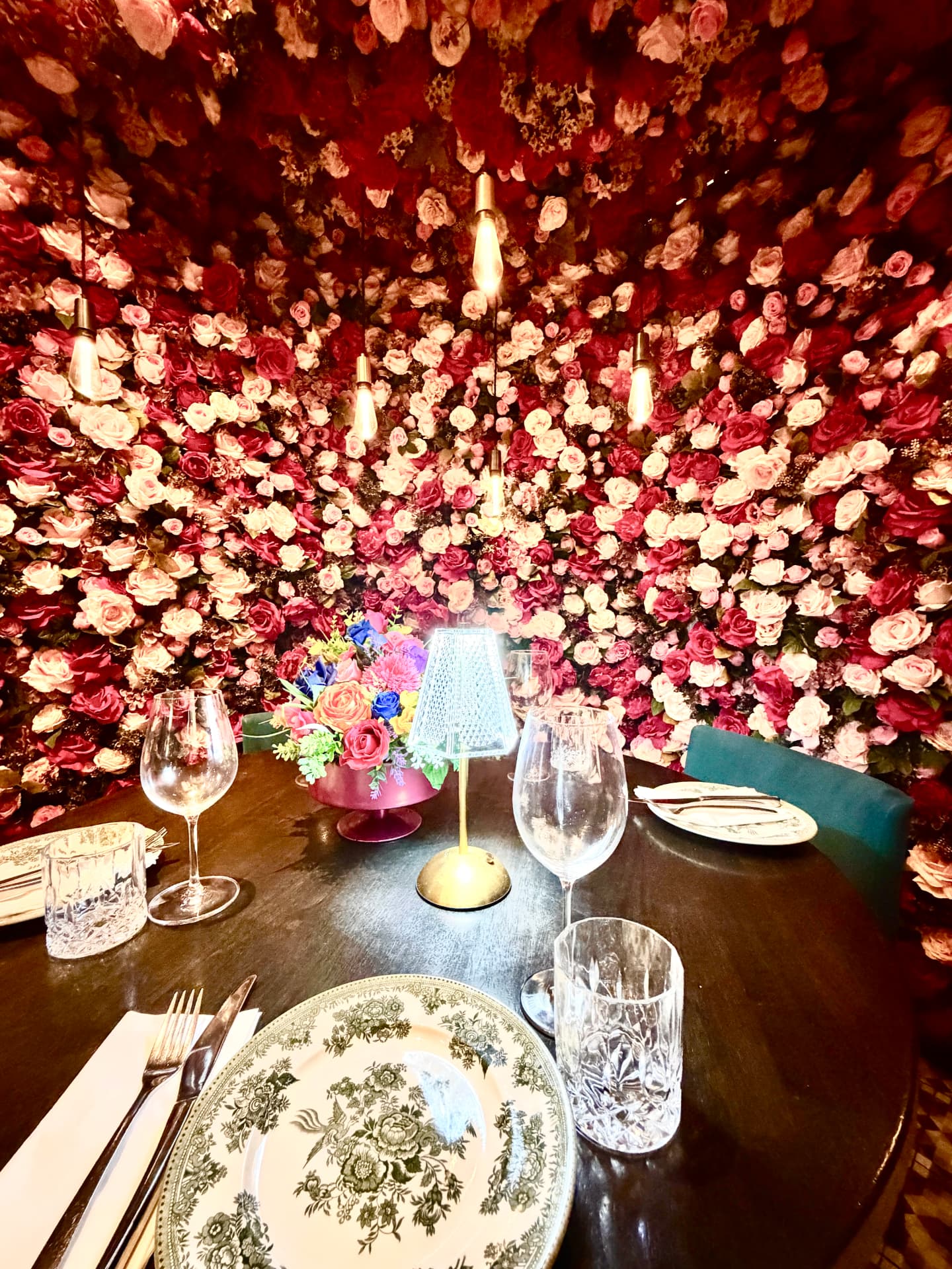 Floral dining room and table setting at Masala Hut Moira