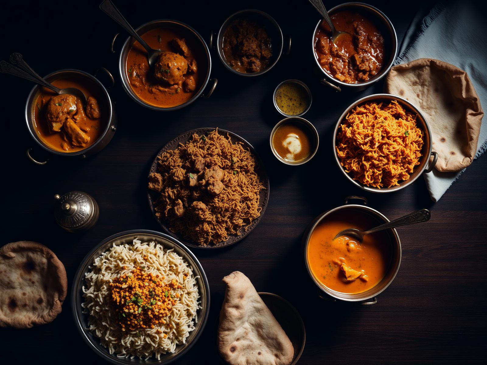 A North Indian feast served in copper bowls